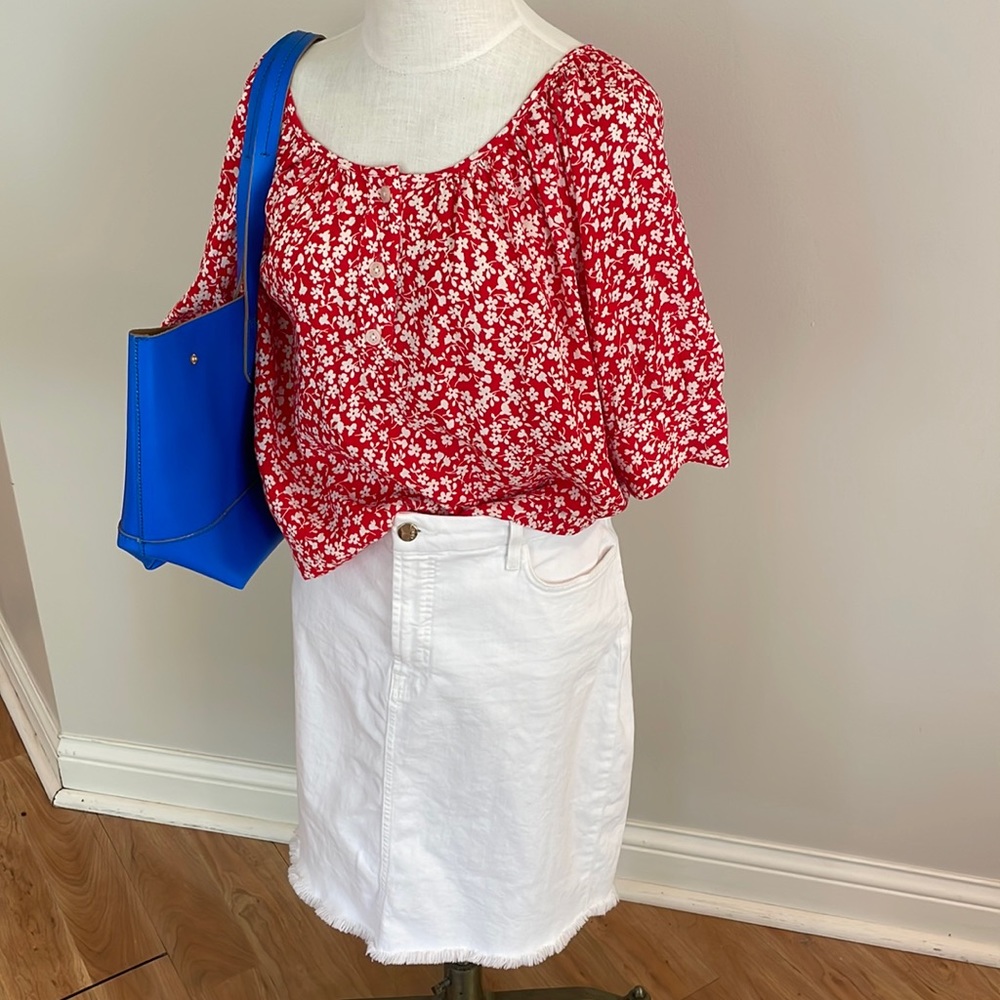 J. Crew blouse short sleeve red and cream floral print size XL